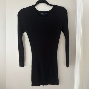 Black fitted long sleeve short sweater dress
